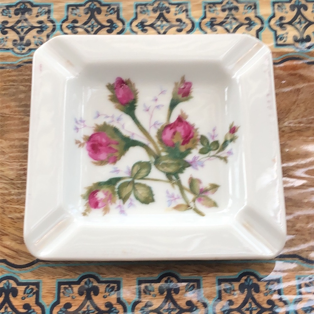 Vintage Floral Midcentury Ceramic Ashtray Handpainted Trinket Dish Cottagecore